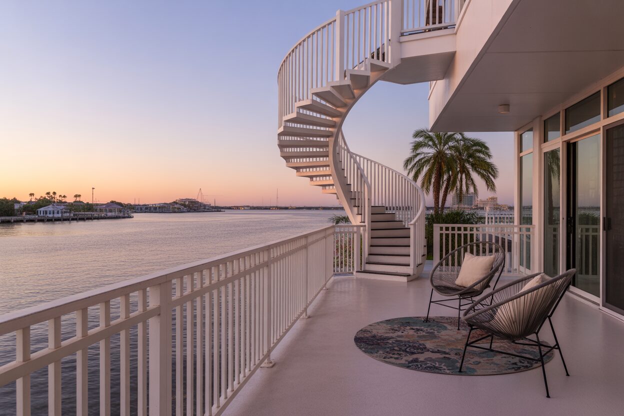 Modern architectural spiral staircase by E2E Welding in Tampa